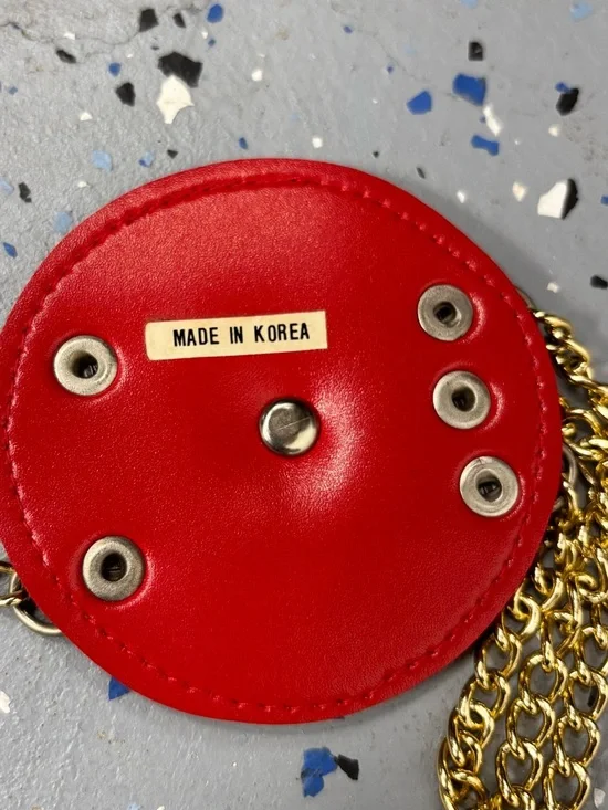 Vintage Western Disc Belt Silver Concho Red Embossed Faux Leather Gold Chain S/M - Picture 11 of 13